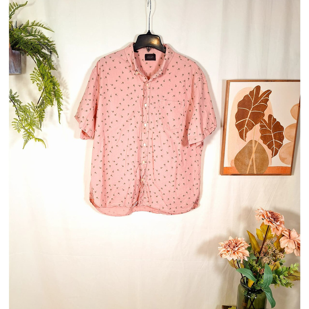 Jachs New York Men's Pink Button-Up Shirt W/ Little Palm Trees XL